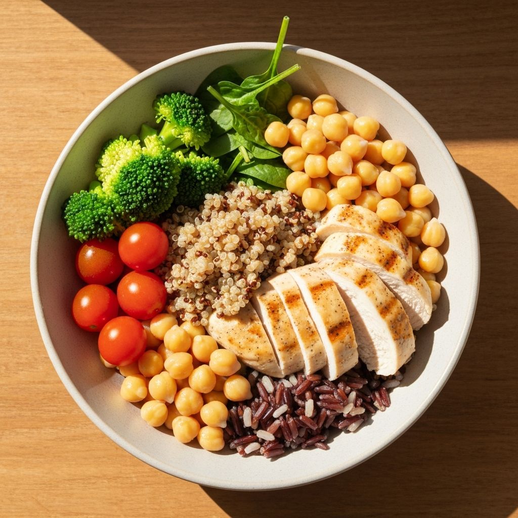 Balanced nutrition bowl with vegetables and grains